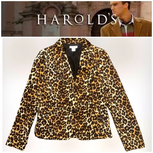 Vintage Harold's Classic 🐆 Leopard Print Jacket SZ 8 Blazer/Jacket - Picture 2 of 7